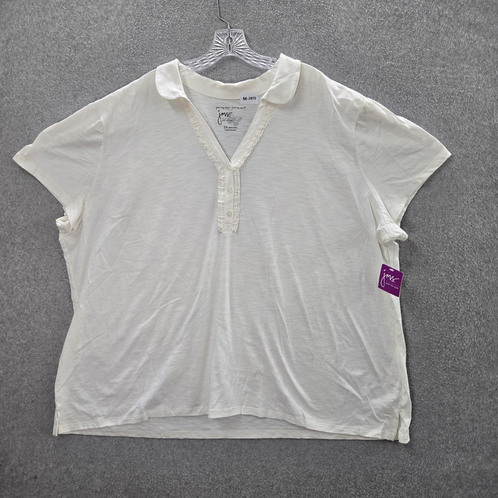 JMS Women Blouse 5X White Button Collared Front NWT